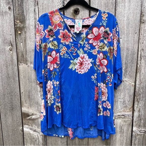 Johnny Was Tops - Johnny Was Blue Floral Blouse